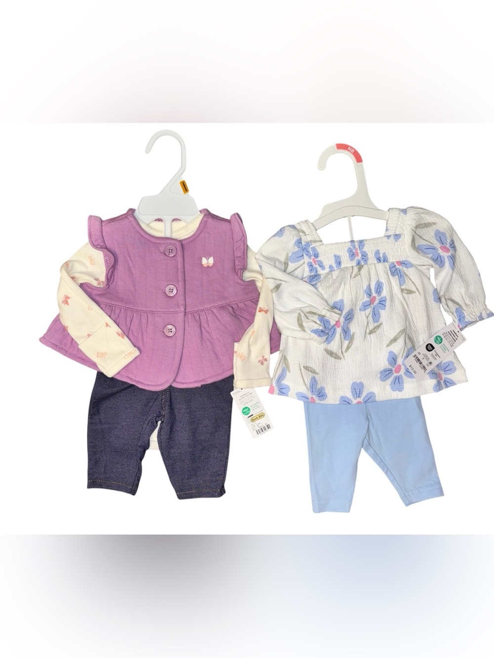 Carter’s Baby Girls Purple Vest & Floral Top Outfit Set - Cute Two-Piece Playwea